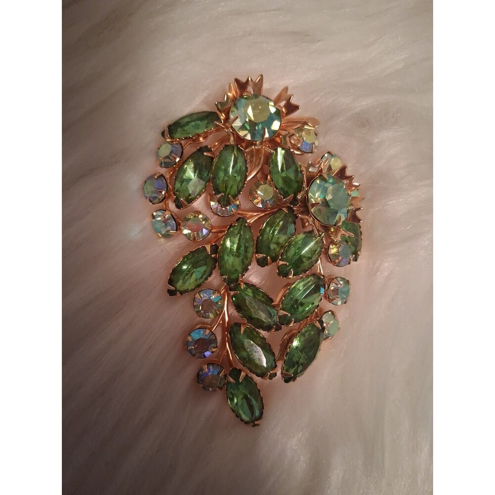 Aurora Borealis Green Brooch Vintage